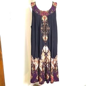 CSC Studio Sleeveless Midi-Dress, Black with Multicolor Print, Size 3X